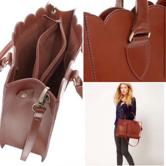 ASOS Scalloped Edge Brown Leather Shopper Bag - Picture 8 of 8